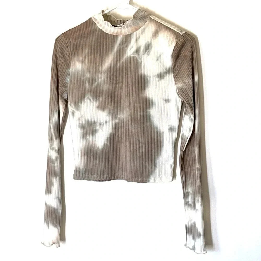 Hyfve Tie Dye Mock Neck Ribbed Crop Long Sleeve Size Small